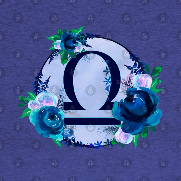 Libra Zodiac Horoscope Blue Floral Monogram by bumblefuzzies